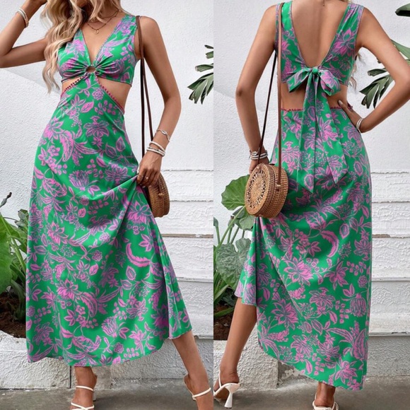 Women’s Boho Maxi Dress with Tie Waist